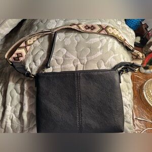 Black Crossbody Bag with Patterned Strap